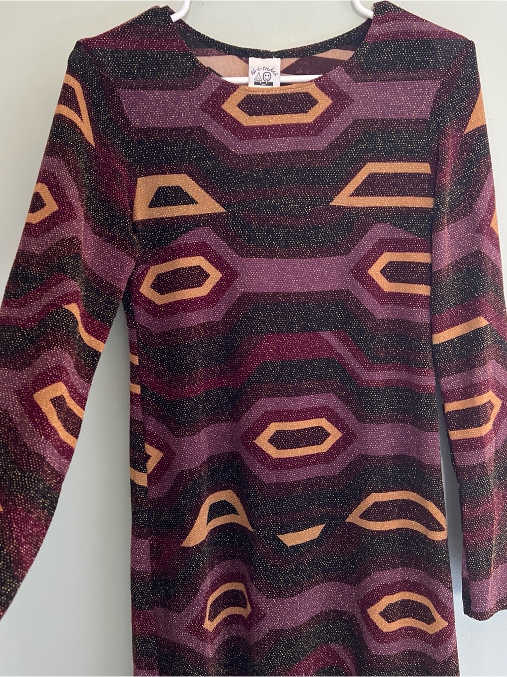 At E Tudes Purple Sparkly Geometric Long Sleeve Vintage 90’s Mini Dress Petite 2